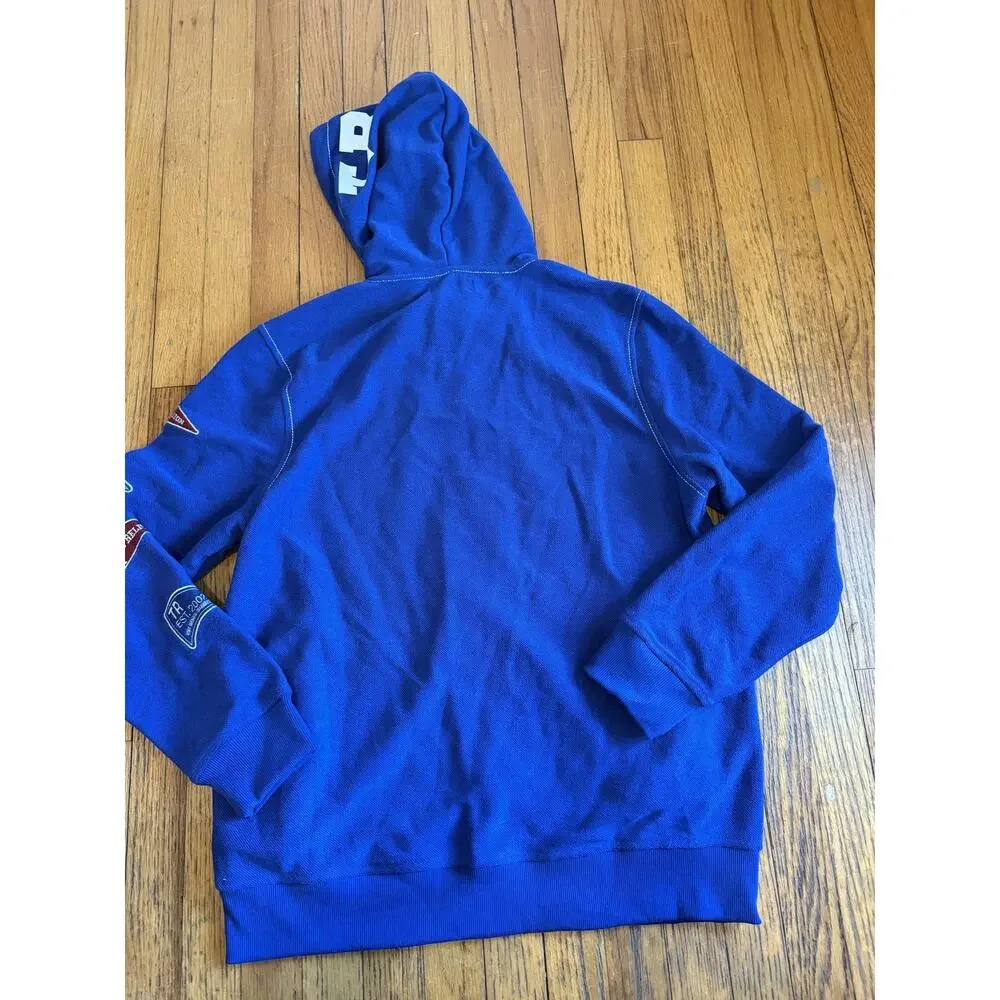 True Religion Hoodie Mens Large Blue Reverse Terry Zip Up Sweatshirt NWT